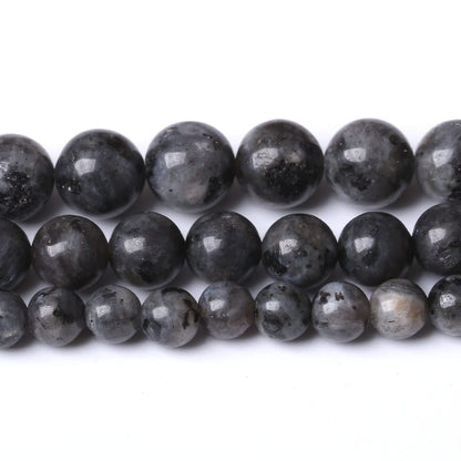 32PCS 12MM Natural Black Labradorite Beads Round Loose Stone Beads for Jewelry Making DIY Energy Stone Healing Power Bracelet 15"