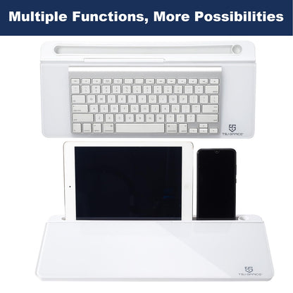 TSJ OFFICE Small Desktop Whiteboard -Glass Dry Erase Board Computer Keyboard Stand White Board Surface Pad with Drawer, Desk Organizers with Accessories for Office, Home, School Supplies - White