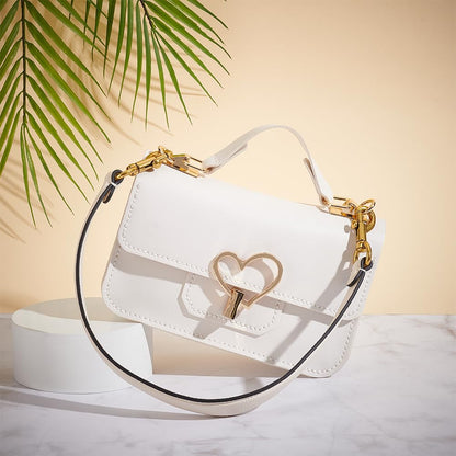 WADORN Genuine Leather Purse Handle, 20.4 Inch Leather Handbag Handle Replacement Short Shoulder Strap with Retro Gold Buckles Women Bag Making Accessory for Coach Shoulder Bag 26, White