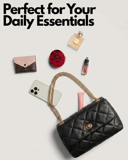 Apryl Quilted Crossbody Bags for Women - Shoulder Bag with Chain Purse Strap - Small Trendy Soft PU Vegan Leather Designer Purses - Black
