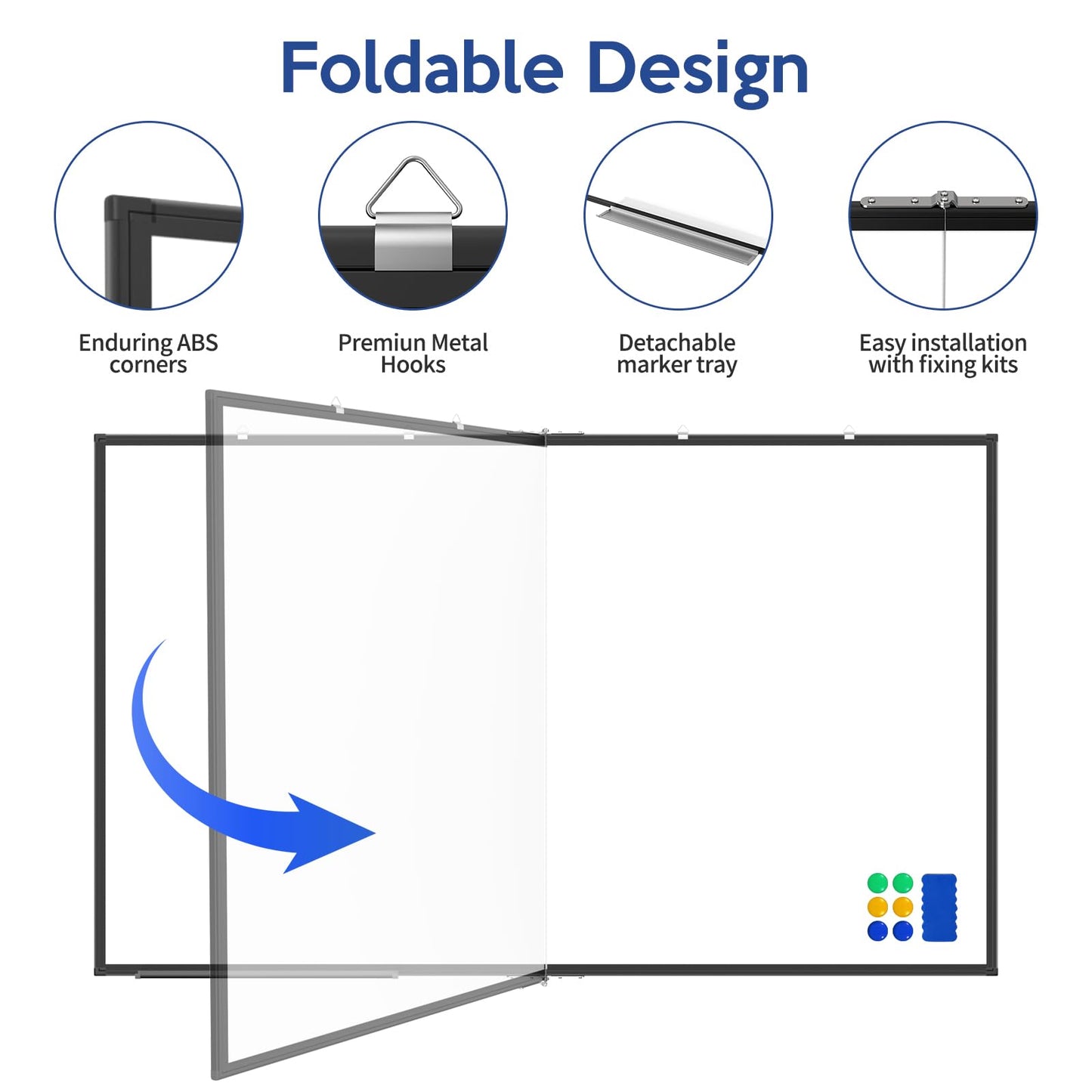 Large Magnetic Dry Erase Whiteboard for Wall - Premium Aluminum Frame, Heavy Duty Office Home School White Board with Marker & Eraser (Easy Install, Durable Surface) (White, 60 X 36 Inch, Black)