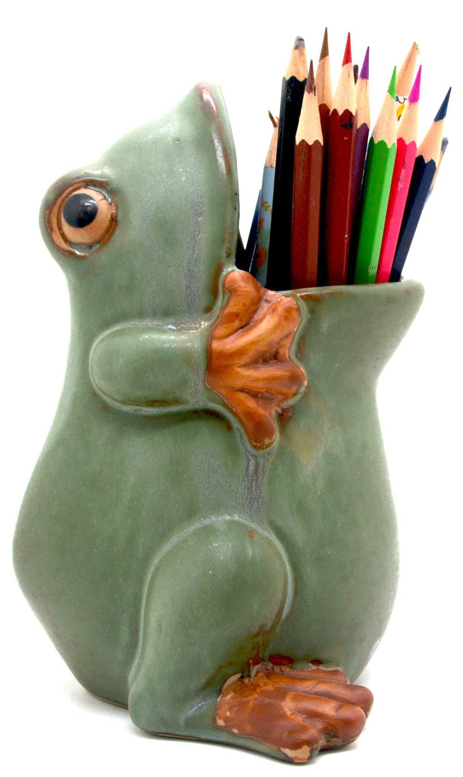 MONMOB 7" Ceramic Frog Shaped Plant Pot for Bonsai Flower Succulent Planter Candy Dish Pencil Holder Decor Multipurpose Green Frog Gift