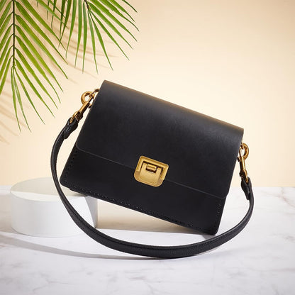 WADORN Genuine Leather Purse Handle, 20.4 Inch Leather Handbag Handle Replacement Short Shoulder Strap with Retro Gold Buckles Women Bag Making Accessory for Coach Shoulder Bag 26, Black