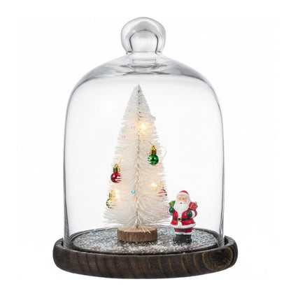 MyGift Clear Cloche Glass Dome,9 Inch Display Bell Jar with Top Handle and Rustic Brown Solid Wood Base