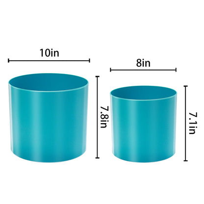 AISHN Plastic Planters, 8/10 Inch Plant Pot, Outdoor Modern Decorative Plastic Pots with Drainage Hole for House Plants, Succulents, Flowers, and Cactus.(Blue)