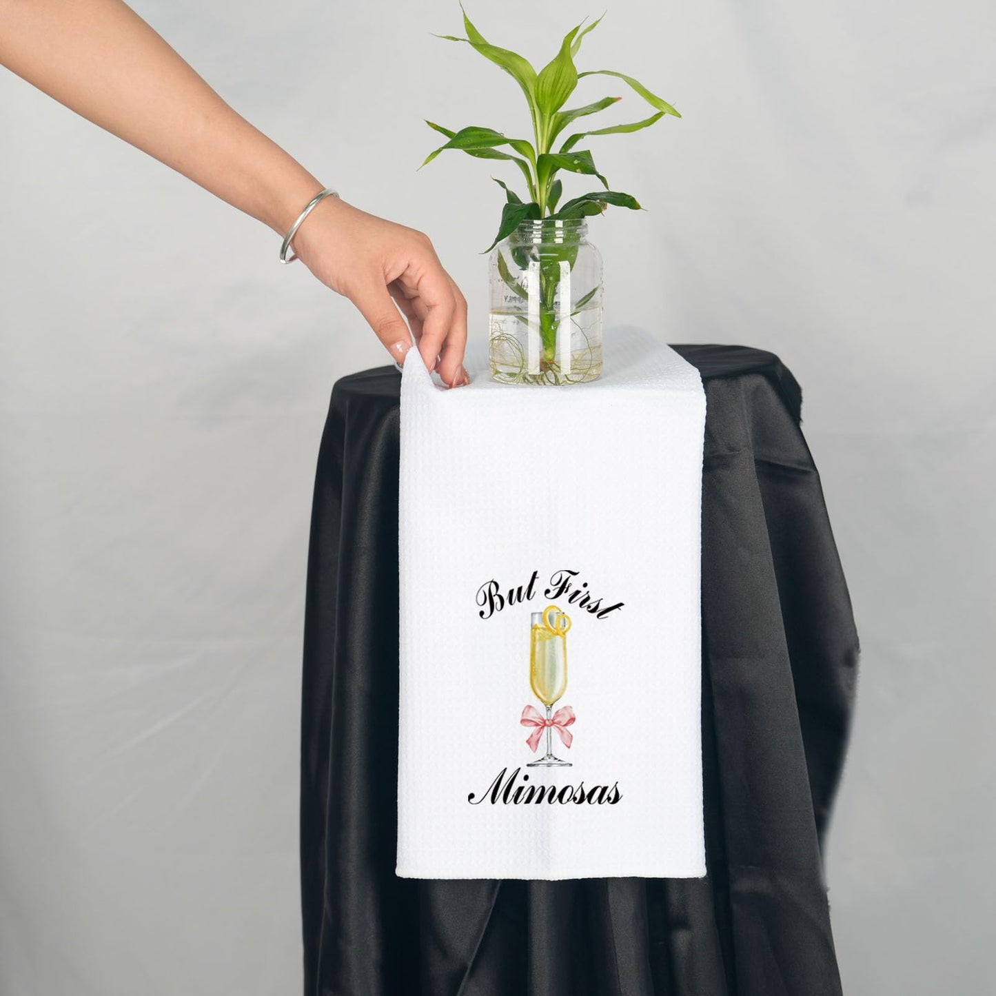 JNIAP Mimosa Lover Gift But First Mimosas Kitchen Towel Summer Cocktail Party Gift (But First Mi-mo Towel)