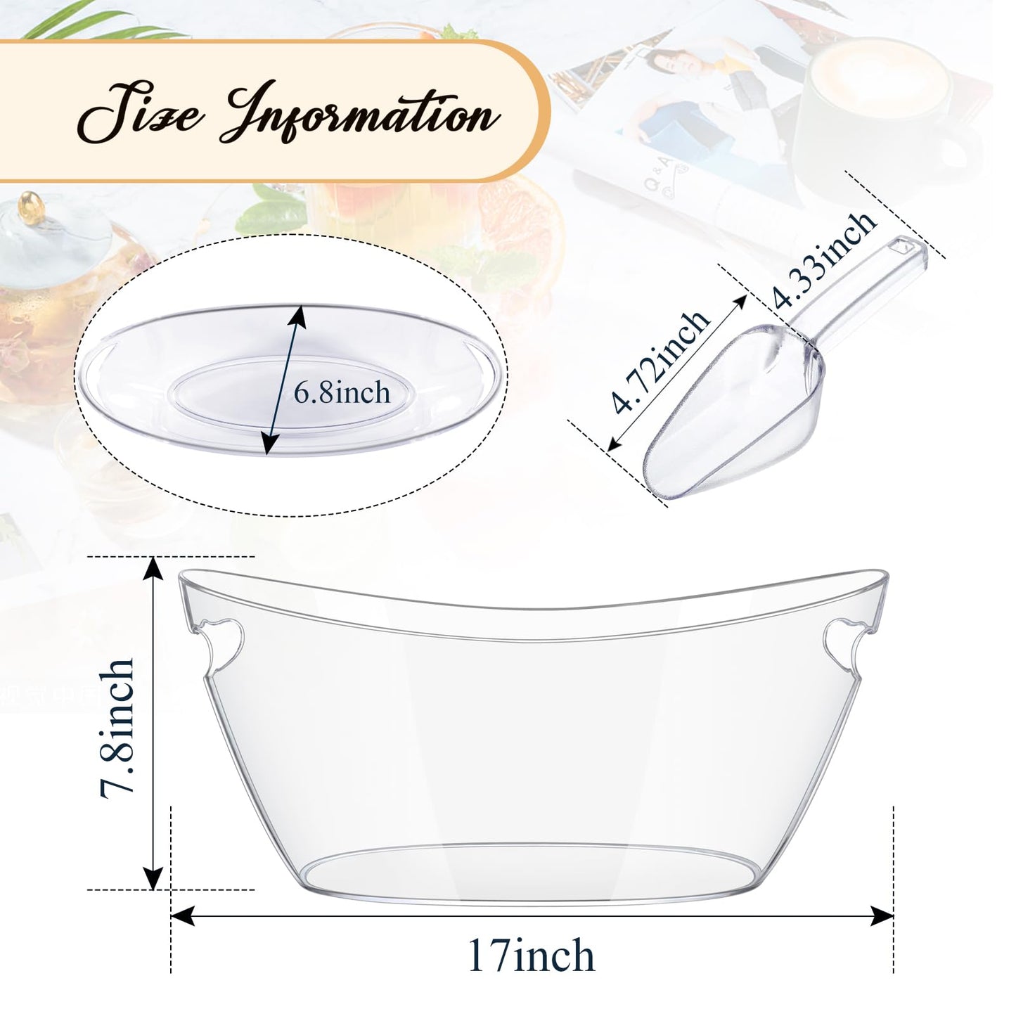 Barafat Ice Bucket for Parties 5.5L - Clear Acrylic Champagne Bucket with Scoop, Large Beverage Tub for Cocktail Bar, Wine, Beer, Soda & Drinks