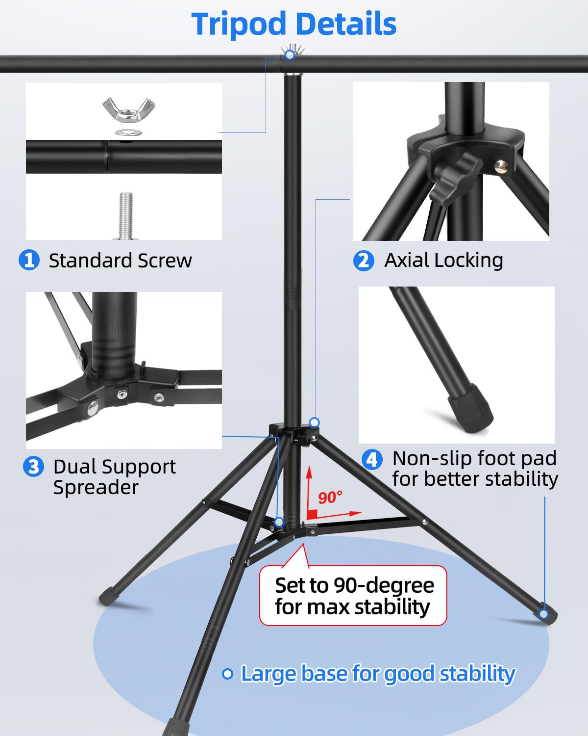 Hemmotop 7x5ft (HxW) T-Shape Photo Backdrop Stand, Portable Green Screen Stand Only with 5 Clip Clamps and Carry Bag, Adjustable Background Support Kit for Birthday, Baby Shower, Parties, Photoshoots
