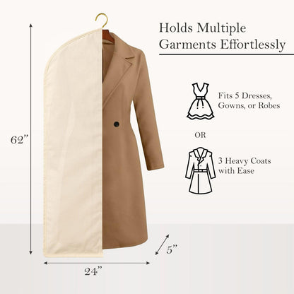 100% Cotton Garment Bag | Long | Breathable Garment Bags for Hanging Clothes | Garment Storage Bag for Long Dresses & Coats Storage | Pack of 1 (62 Inch)