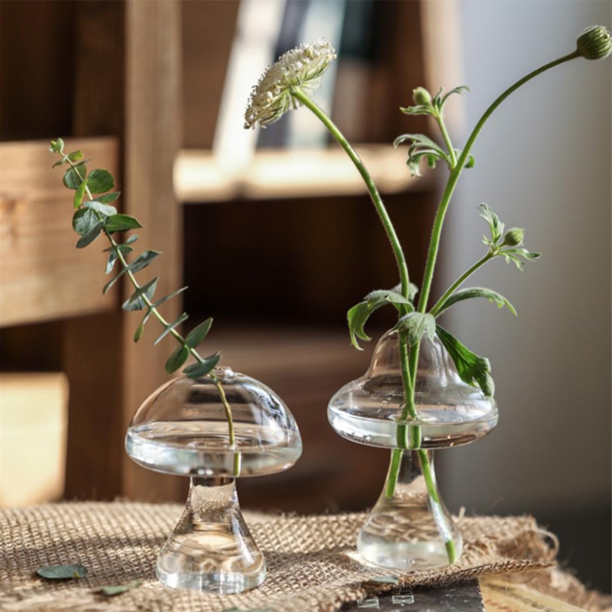 Zerodeko 2pcs Mushroom Shaped Glass Vases for Flowers Small Hydroponic Terrarium Plant Holders Decorative Office and Home Décor Containers
