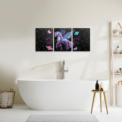 Feelyou Galaxy Unicorn 3 Piece Canvas Wall Art for Living Room Bedroom Solar System Wall Art for Home Decor Moon Star Office Wall Decor Space Outer Sky Wall Painting