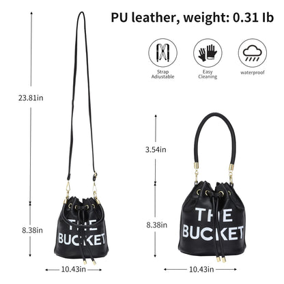 JQAliMOVV Mini Leather Bucket Bags for Women Drawstring Bucket Purse Crossbody Handbags Hobo Bag (Black)