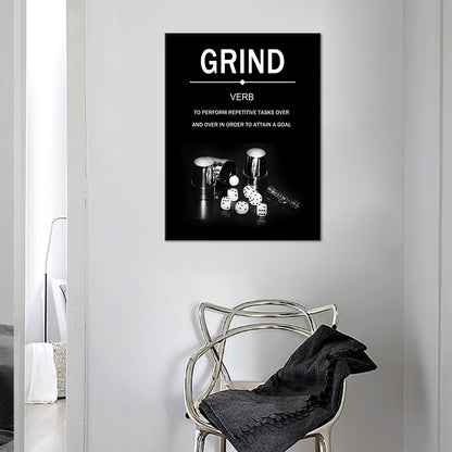 YSPCSUN Inspirational Wall Art for Office Decor Grind Verb Canvas Prints Framed Motivational Posters Success Quotes Artwork with Dice Pictures for Gym Men Bedroom Living Room 24x18 Inch