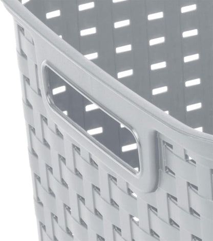 Sterilite 12-Pack Tall Weave Basket, Wicker-Style Plastic Open Storage Bin, Cement Gray - Multi-Purpose Decorative Organizer for Laundry Area, Shelves, Closets, Pantries, Living Rooms or Offices