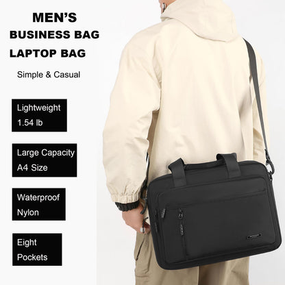 natyrlpog Laptop Bag 14 Inch Briefcase for Men Women Waterproof Nylon Lightweight, Shoulder Messenger Handbag for Business Office Work Travel College Black