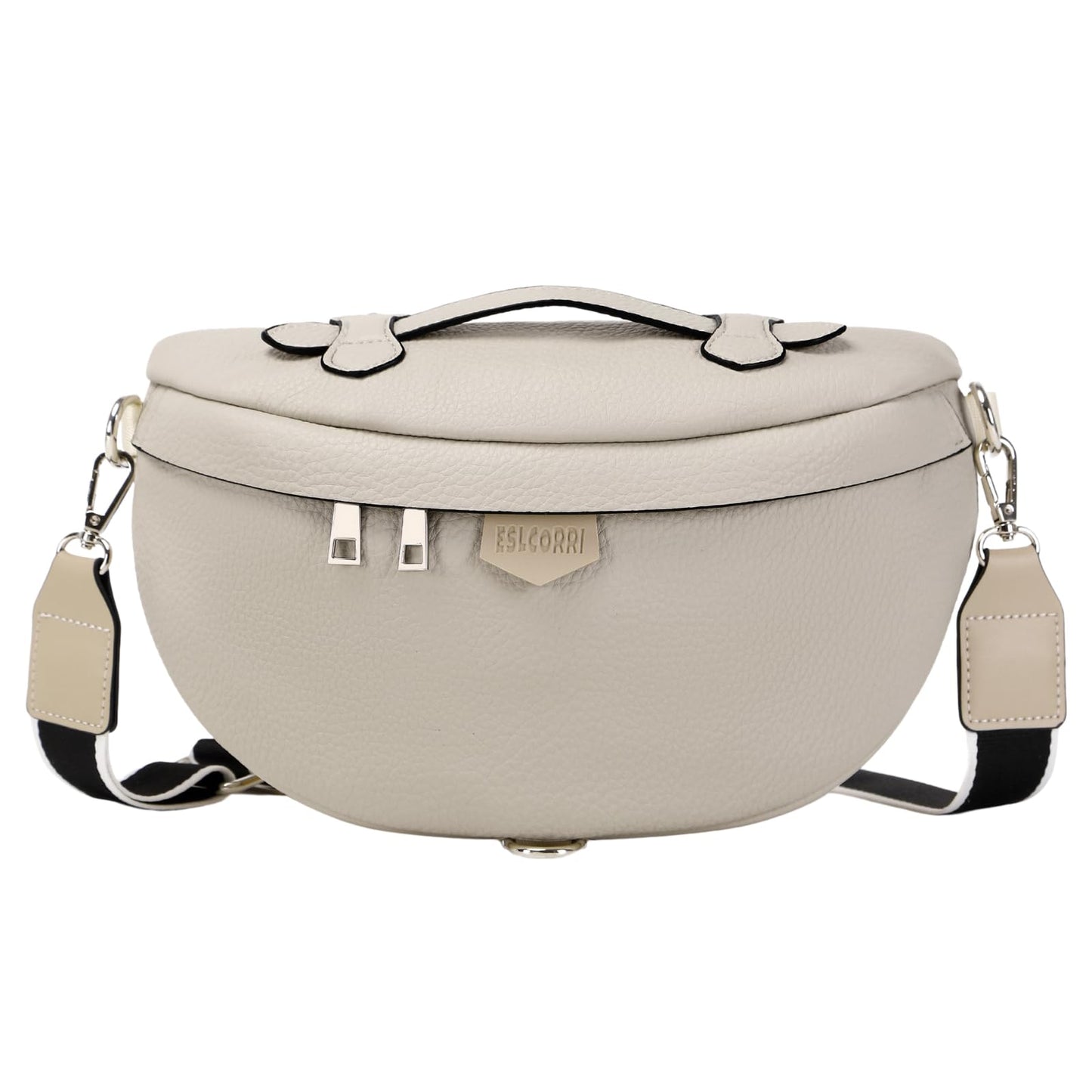 Eslcorri Crossbody Bags for Women - Fashion Sling Purse Shoulder Bag Fanny Pack Leather Casual Chest Bum Bag with Adjustable Wide Strap for Workout Traveling Running Shopping - off white