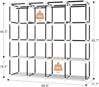 Portable Closet for Hanging Clothes, 67 Inch Wide Portable Wardrobe Closet with Cover, 4 Hanging Rod, Storage Shelves and Side Pockets, Large Free Standing Closet for Bedroom, White