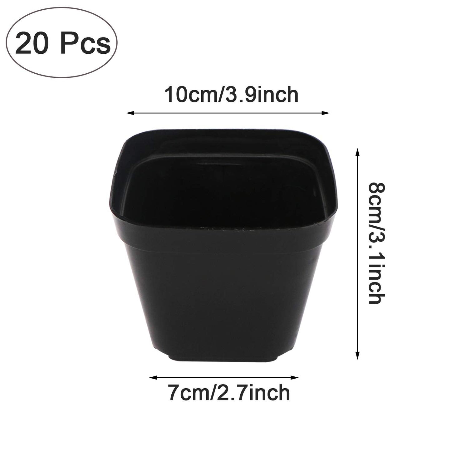 GOETOR 4 Inch Plastic Plant Pots Square Nursery Pot 25 PCS Sturdy & Reusable Starter Container for Starting Seedlings, Succulents,Cuttings & Transplanting with Drainage Holes, Black