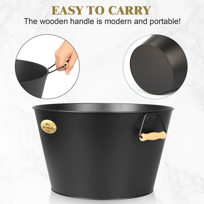 5.5 Gallon Large Beverage Tubs for Parties, 21L Ice Bucket with Wooden Handles for Beer, Wine, Cocktails & Outdoor Events -Black