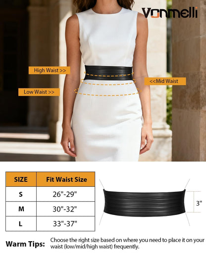 VONMELLI Women's Elastic Leather Wide Belts for Dresss Stretchy Waist Belt Fashion Ladies Corset Belts, Gold M