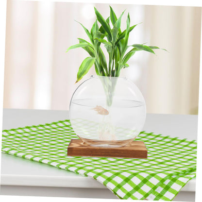 UTHCLO 2pcs Glass Vases with Wooden Stand Hydroponic Planter Set, Glass Terrarium for Indoor Plant Propagation, Small Flower Vases for Home and Office Décor