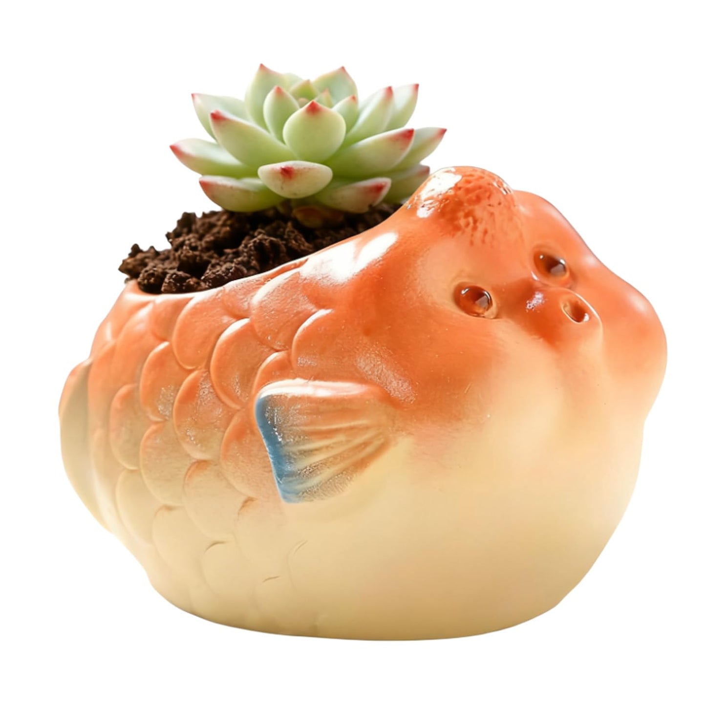 SYASDZHO Fish Ceramic Planters Cute Plant Pots Animal Shaped Small Flower Pots with Drain Hole Succulent Pot Ceramic Planter for Home Garden Office Desktop Decoration - Plants Not Included (Fish)