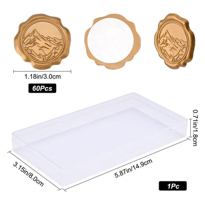 CRASPIRE 60pcs Adhesive Wax Seal Stickers - Mountain Stamp Self Adhesive Gold Vintage Envelope Stickers for Wedding Invitation Cards, Party Favors, Craft Gift
