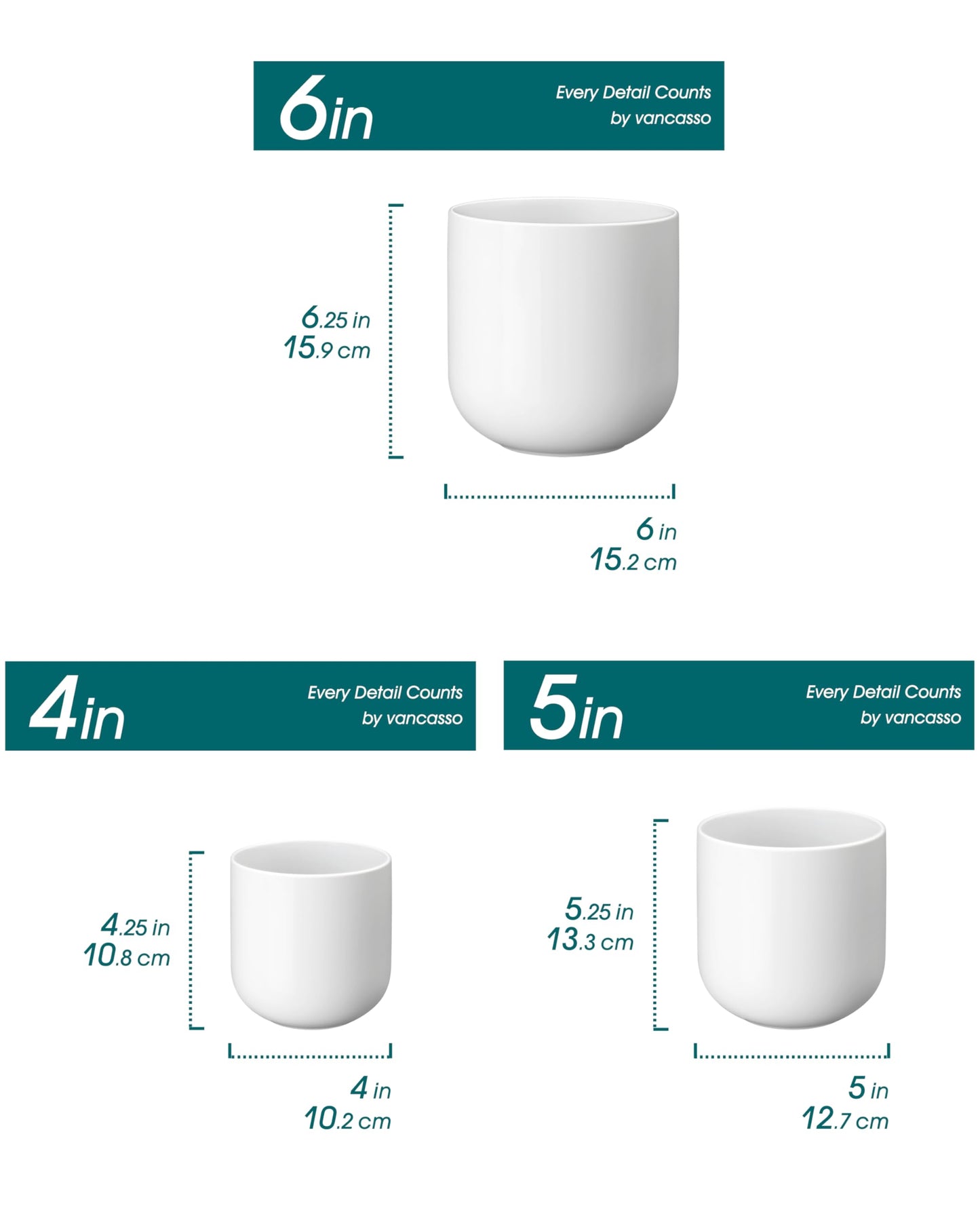 vancasso Ceramic Plant Pots, 4+5+6 inches, Set of 3, Planters with Drainage Hole, Flower Pots Planters Pots for Indoor Plants, Modern Indoor Decorative Garden Pot, Home Decor, White