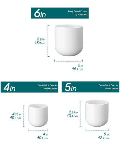 vancasso Ceramic Plant Pots, 4+5+6 inches, Set of 3, Planters with Drainage Hole, Flower Pots Planters Pots for Indoor Plants, Modern Indoor Decorative Garden Pot, Home Decor, White