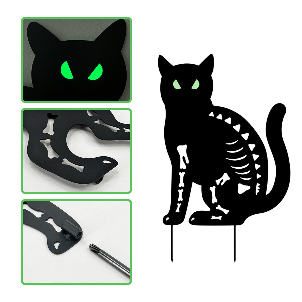 Hokfirm Halloween Black Cat Garden Stake Decor - 2 Pack Scary Cat Silhouette Metal Yard Signs with Glow-in-The-Dark Eyes for Outdoor Halloween Decorations