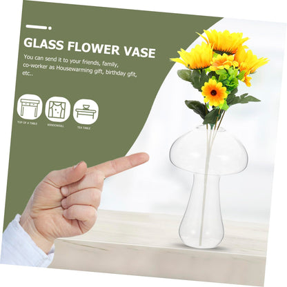 DECORNIJIA Mushroom Shaped Small Glass Vase 12x8cm, Hydroponic Terrarium Planter for Plants and Betta Fish, Glass Floral Decoration for Living Room and Home Décor