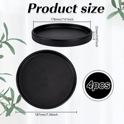GOMAKERER 4 Pcs Ceramic Plant Saucer Pot Tray, 7 Inch Plant Drip Trays Ceramic Flower Pot Base Multi Functional Decorative Tray for Indoors Outdoor Use Home Office Decor