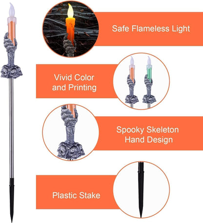 ILLUMINEW Halloween Pathway Lights, 5 Pack Candle Skull Hand Candle Holder, Waterproof Solar Halloween Led Lights, Indoor and Outdoor Party Home Garden Porch Decoration