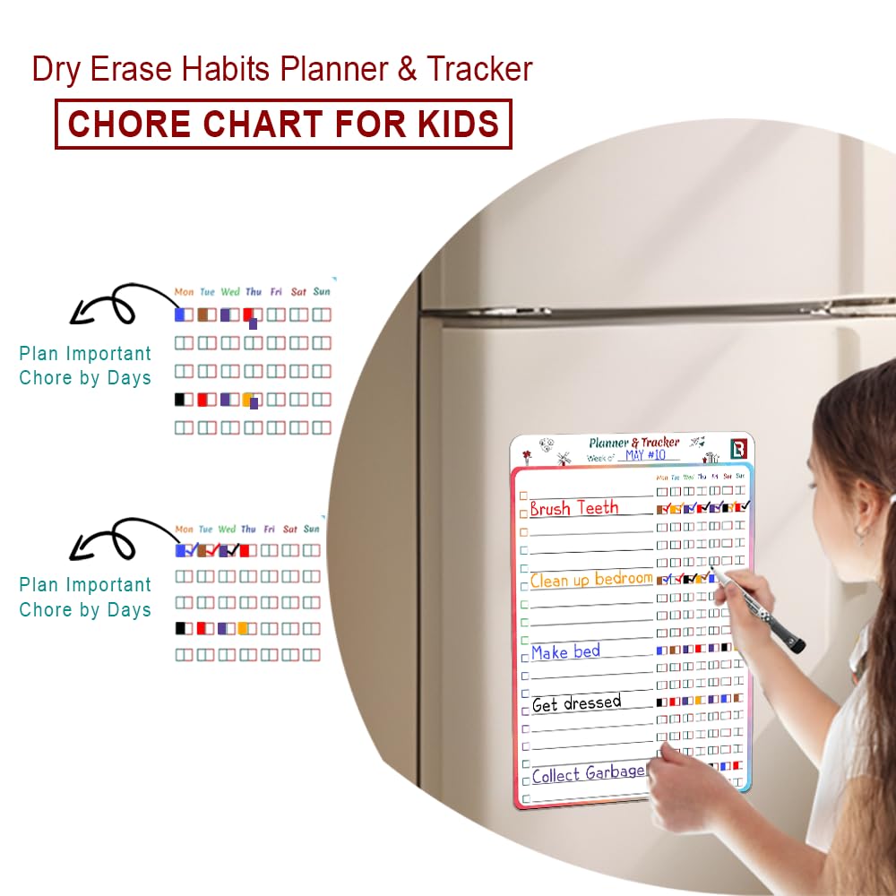 LAMBOCK 4 PCS Reusable Dry Erase Habit Tracker & Goal Planner |8.3 x 11.7''| with 6 PCS Magnetic Dry Erase Markers, Used as Fitness Planner, Reward, Behavior Chart & Chore Chart for Kids and Adults…