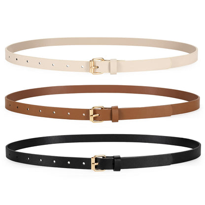 TRIWORKS 3 Pack Women Skinny Leather Belt for Jeans Pants Dress Ladies Thin Waist Belt with Gold Buckle