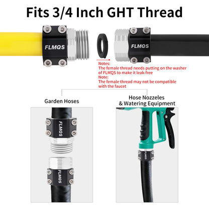 FLMQS Garden Hose Repair Connector Kit with Clamps, Fits 3/4" or 5/8" Garden Hoses, Leak-Proof Male and Female Hose Adapter, 3 Sets White