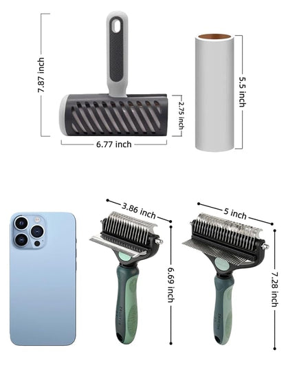 3-in-1 Deshedding Dog Brush, Deshedding Dog Grooming Brush & Undercoat Rake with Dematting Comb for medium to Large Double Coated, 3PCS, Peacock Green ﻿