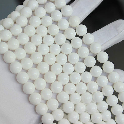 MJDCB 7A Natural Deep Sea White Shells Round Stone Beads for Jewelry Making DIY Bracelet Necklace (12mm)