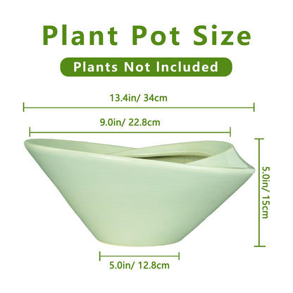 Teagas Ceramic Bonsai Pots - Large Succulent Planter 13 Inch Plant Pot Indoor Succulent Pot with Drainage Hole Outdoor Planter Bonsai Tree Pot for House Home Garden Office Decor Green