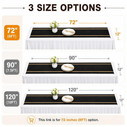FAVE Woven Vinyl Table Runner Black Table Runner Woven with Golden Threads 72x12 Inches Wipeable Waterproof Dining Table Mats for Wedding, Banquets,Party, Restaurant (Black-72x12)
