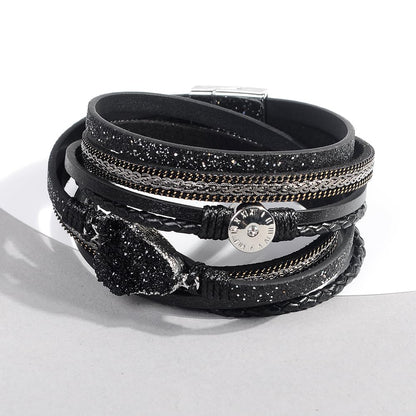 Artilady Leather Wrap Bracelet for Women - Handmade Clasp Bangle Bracelet with Pearl Beads Crystal Wristbands Jewelry Gift for Ladies and Mother