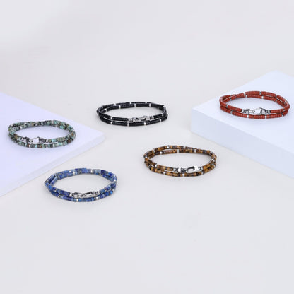 COAI Lapis Lazuli Bracelet for Men, Layered Blue Stone Heishi Beads Bracelet for Men L