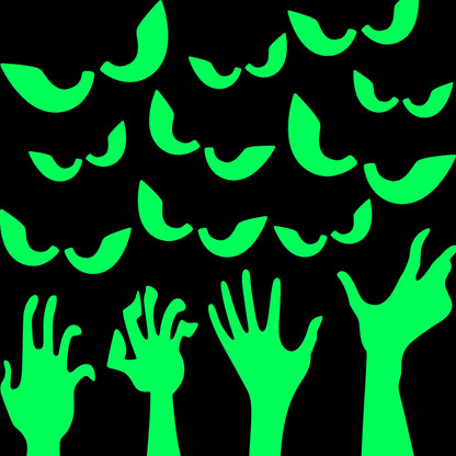 Halloween Glow in The Dark Wall Stickers Set 4 Pieces Ghost Hands Shape Luminous Stickers and 18 Pairs Peeping Eyes Fluorescent Wall Stickers Spooky Window Clings Stickers for Halloween Party Favor