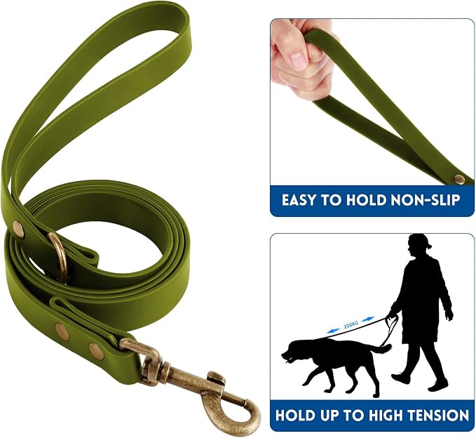 Wisedog Waterproof Dog Collar and Leash Set, Large, Green | Adjustable Puppy Collar, Cute Tag, 5FT Leash, Includes Poop Bag, For Small Medium Large Dogs