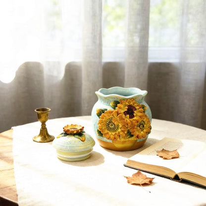 FORLONG Ceramic Hand-Painted Sunflower Sealed Jar,Food Storage Containers with Lids, Home Kitchen Countertop Decorative