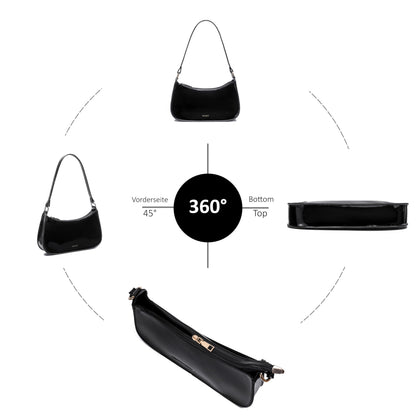 JOLLQUE Small Shoulder Bag for Women, Small Under the Arm Patent Leather Purses, Mini Purse Clutch Y2k Jelly Handbag Zipper Square Satchel Crossbody Bags(Black)