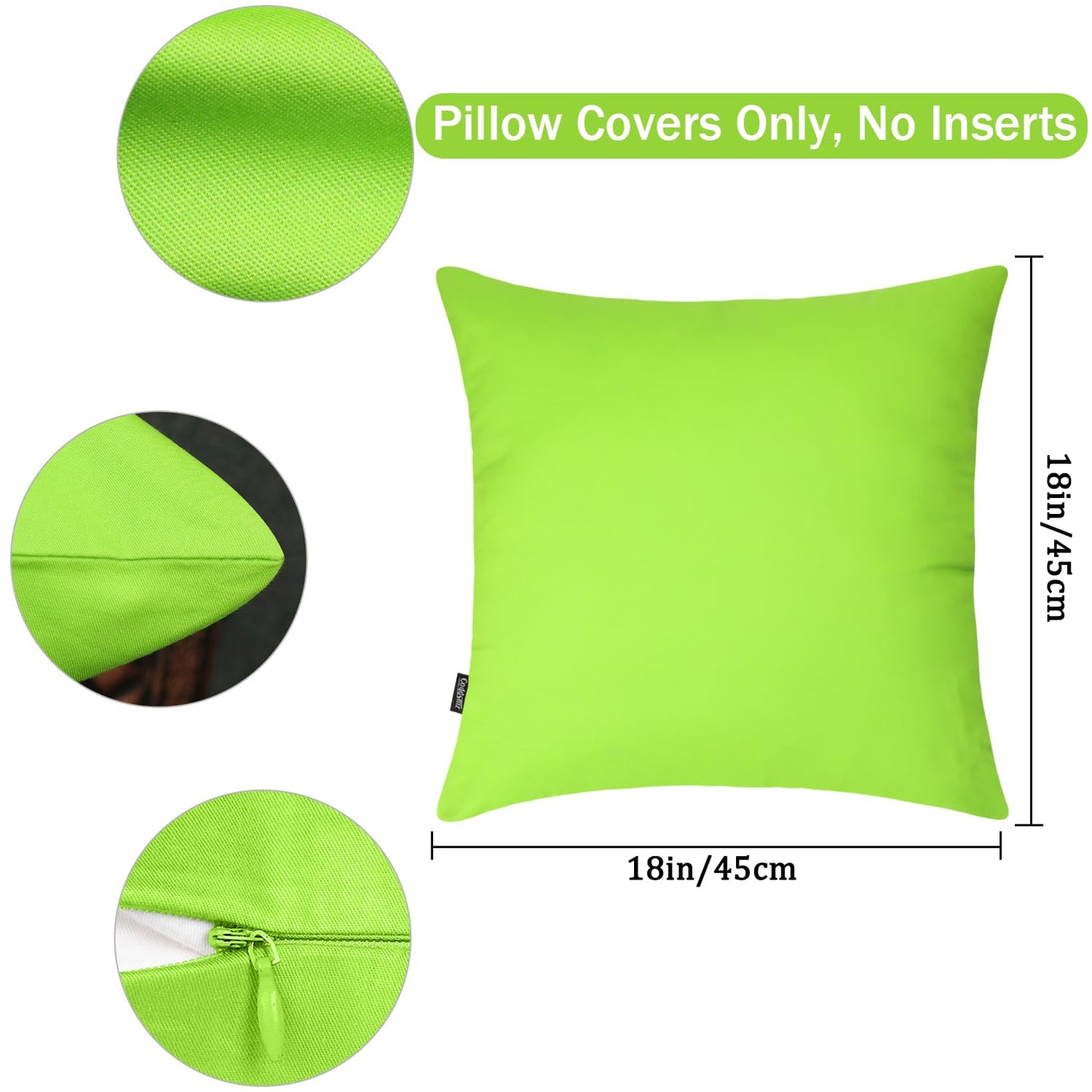 Coddsmz 4 Pack Decorative 100% Cotton Pillow Covers Square Cushion Cover Solid DIY Throw Pillowcase for Home Bed Sofa Halloween Christmas,Light Green,4 Pack-18" x 18"/45x45cm