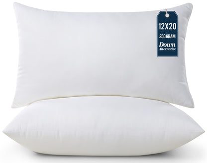Utopia Bedding Throw Pillows (Pack of 2, White), 12 x 20 Inches Indoor Decorative Pillow Insert for Sofa, Bed and Couch