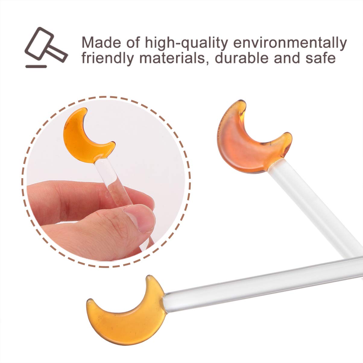 5PCS Glass Swizzle Sticks for Cocktails Drinks, Moon Swizzle Sticks for Drinks Coffee Cocktail for Restaurant Home Bar