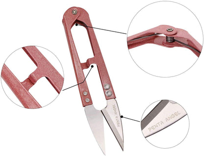 2Pcs Multicolor Mini Sewing Scissors Clipper 2Pcs Leather Scissors Sheath Cover Small Embroidery Thread Thrum Yarn Trimming Nipper U-Shaded Craft Cross Stitch Scissor(Pink/Gray)